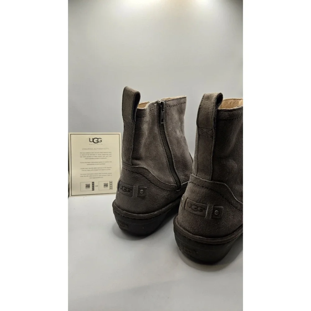 UGG Australia Womens 9 Sheepskin Ankle Boots Gray Suede Zip Winter Comfort